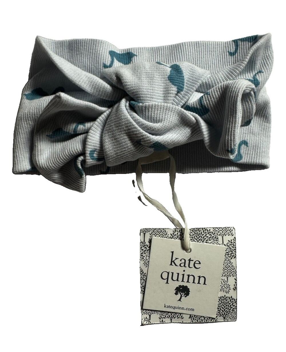Kate Quinn Baby Headband Size M Organic Cotton Teal Animal Print Bow NWT